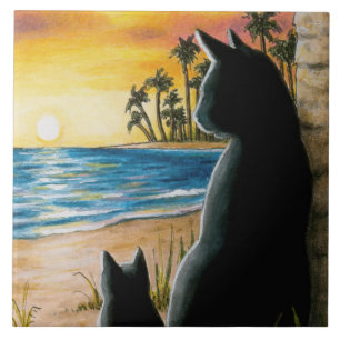 Carreau Chat 597 Chats noirs sur la plage