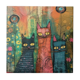 Carreau Chat Abstrait Vintage aquarelle