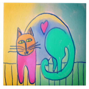 Carreau Chat adorable peinture numérique Abstraite