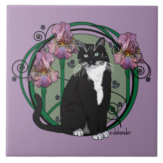 Carreau Chat aux cheveux courts noir et blanc avec des
