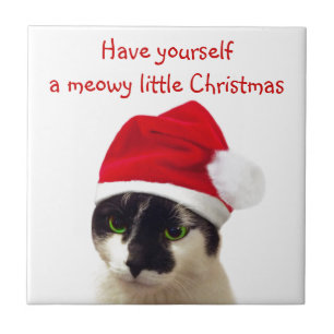 Carreau Chat avec Casquette Père Noël