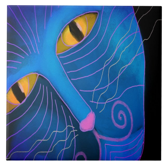 Carreau Chat avec nez rose Peinture Abstraite (Devant)