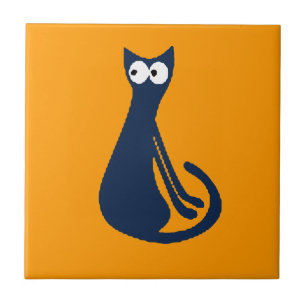 Carreau Chat bleu Abstrait sur jaune