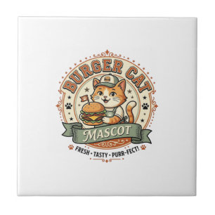 Carreau Chat Burger Mascotte Chat Nourriture Rapide Mascot