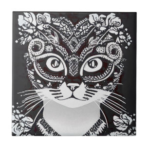Carreau Chat dans un Masque Mardi Gras noir et blanc