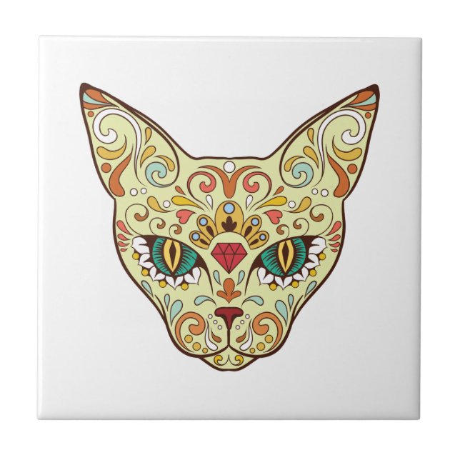 Carreau Chat de crâne de sucre - conception de tatouage (Devant)