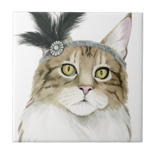 Carreau Chat de Downton   orné avec des plumes