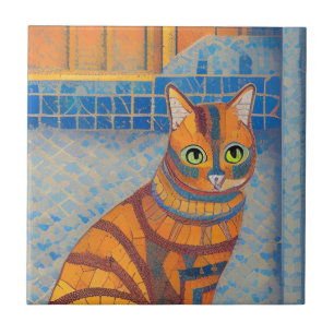 Carreau Chat de gingembre rayé marocain mosaïque voix chic