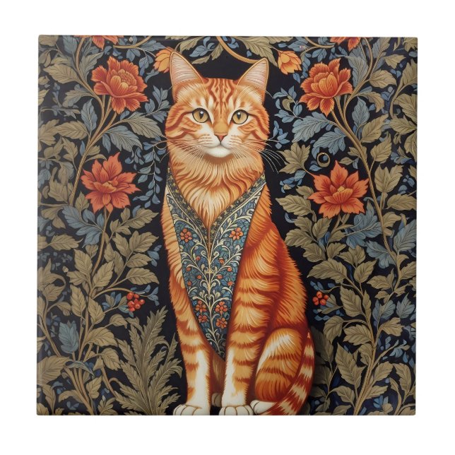 Carreau Chat de gingembre William Morris Inspiré Floral (Devant)