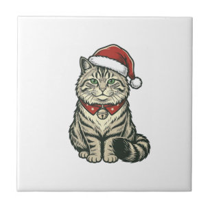 Carreau Chat de Noël Chapeau de Père Noël Dessin de Gravur
