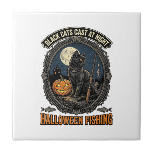 Carreau Chat de pêche Halloween Design de citrouille vinta