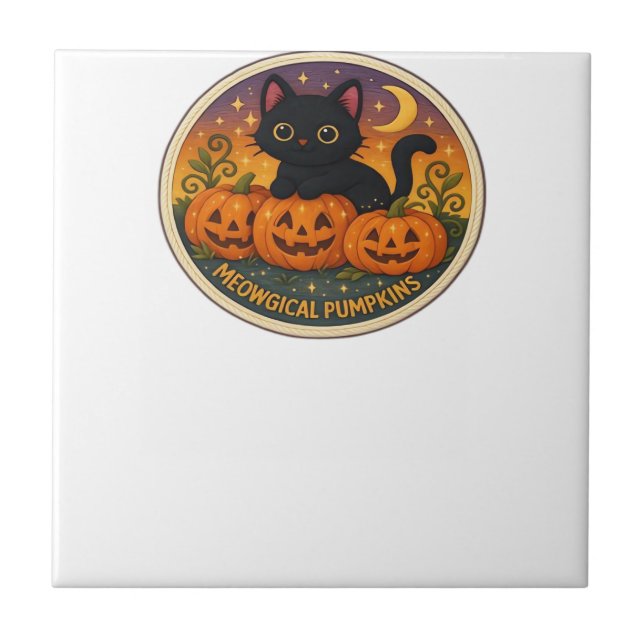Carreau Chat d'Halloween Meowgical Pumpkins Broderie Desig (Devant)
