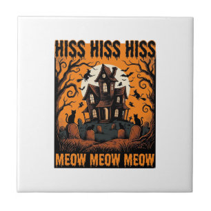 Carreau Chat d'Halloween Miaou Maison de Sorcière Vintage