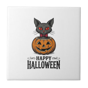 Carreau Chat d'Halloween Mignon Citrouille Vintage Épouvan