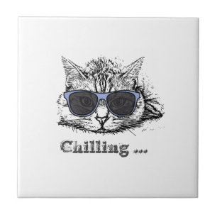 Carreau Chat Drôle Chilling Avec De Mignonnes Lunettes De 