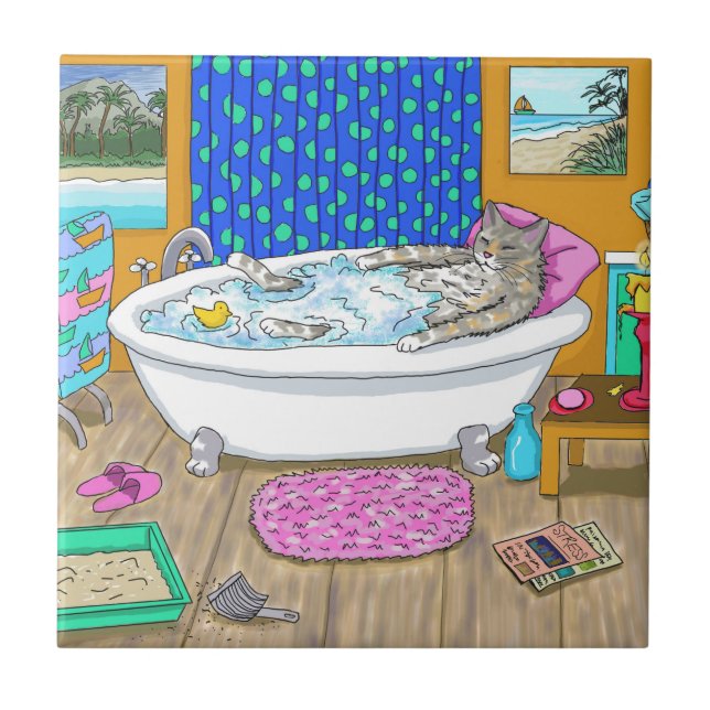 Carreau Chat drôle dans Bain 665 (Devant)
