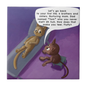 Carreau Chat drôle en thérapie, dessin animé de chat migno