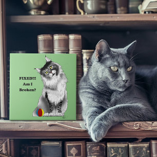 Carreau Chat drôle et duveteux Maine Coon humour vert