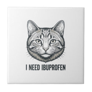 Carreau Chat drôle Ibuprofène Dessin de gravure vintage_1