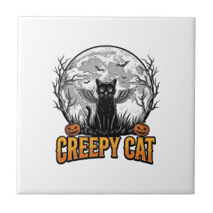 Carreau Chat effrayant Halloween Dessin de gravure vintage