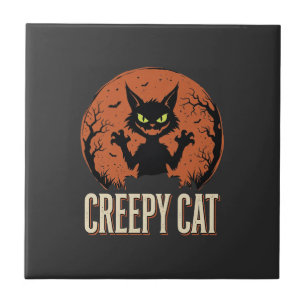 Carreau Chat effrayant Halloween Graphique de lune vintage