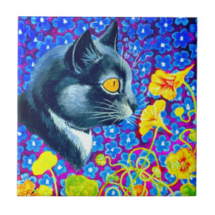 Carreau Chat en fleurs