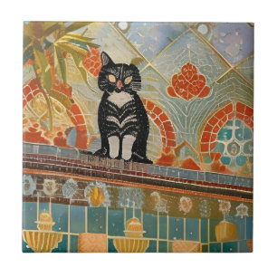 Carreau Chat en mosaïque marocaine en abstrait