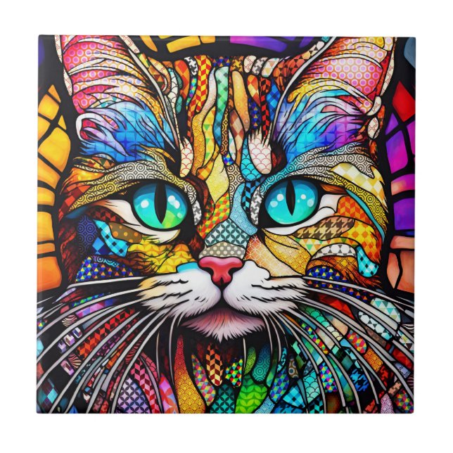 Carreau Chat en verre à plusieurs couleurs 710 (Devant)