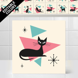 Carreau Chat endormi rétro atomique des années 50 Couleurs