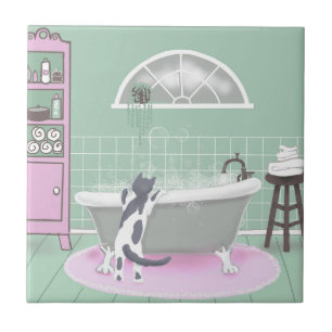 Carreau Chat et bulle Bain rose Sage Art