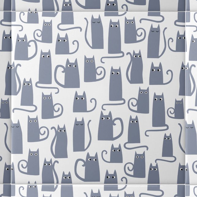 Carreau Chat gris amusant (Blue Gray Cat pattern ceramic tile for animal lovers)