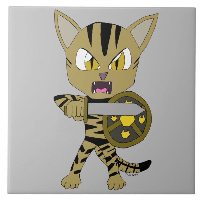 Carreau Chat guerrier Chibi (Devant)