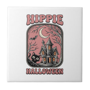 Carreau Chat Halloween Hippie Maison Hantée Design Vintage