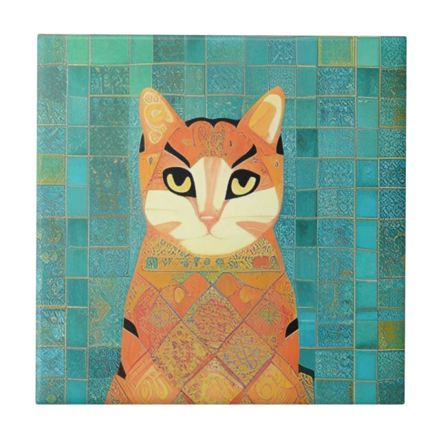 Carreau Chat marocain en mosaïque gingembre sur arrière -  (Devant)