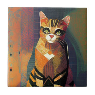 Carreau Chat mosaïque marocaine abstraite art portrait kit