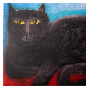 Carreau Chat Noir Abstrait Pastel Peinture