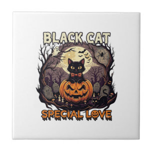 Carreau Chat Noir Amour Spécial Halloween Citrouille Plein
