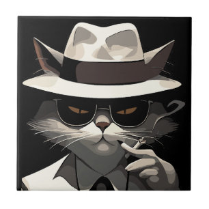 Carreau Chat Noir Cool : Félin Souriant et Mystérieux