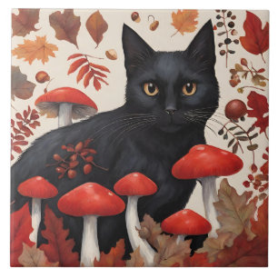 Carreau Chat noir dans la forêt d'automne