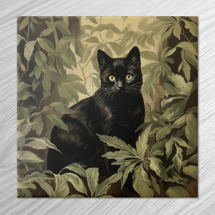 Carreau Chat noir dans la forêt luxuriante