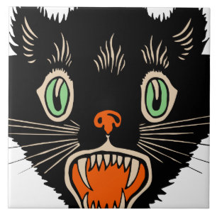 Carreau Chat noir effrayé d'Halloween Vintage