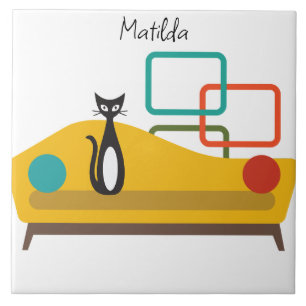 Carreau Chat noir et blanc du milieu du siècle sur le cana