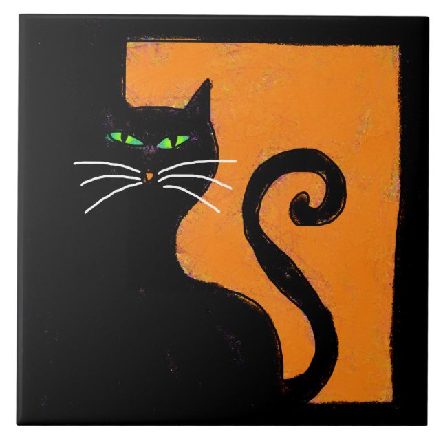 Carreau Chat noir funky Art d'Halloween Abstrait (Devant)