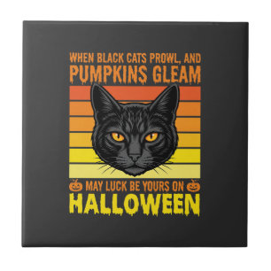 Carreau Chat Noir Halloween Graphique de Citrouille Vintag