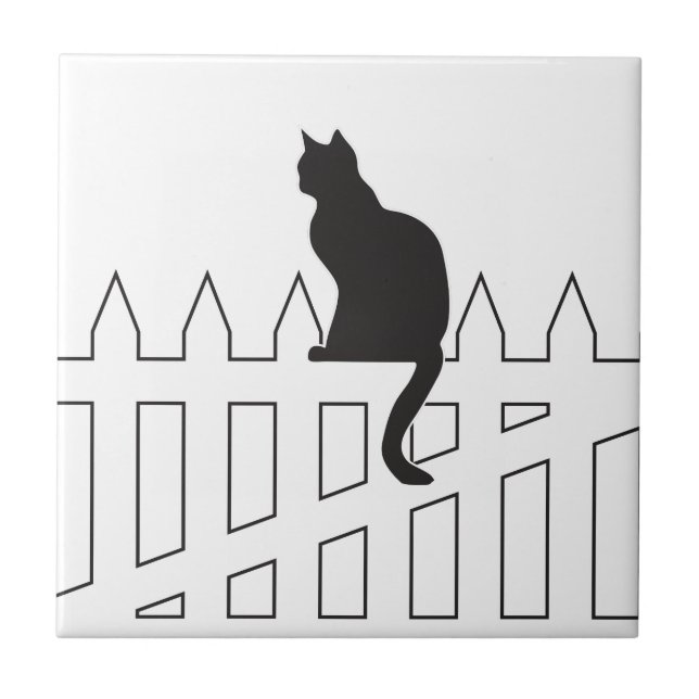 Carreau Chat noir se reposant sur l'attente blanche de (Devant)