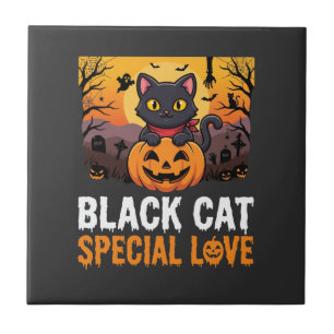 Carreau Chat noir spécial amour design citrouille Hallowee