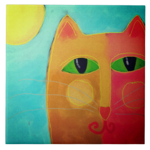 Carreau Chat orange aux yeux verts