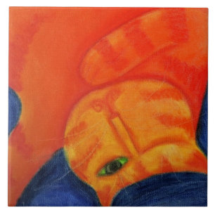 Carreau Chat orange doré Peinture Abstraite Pastel