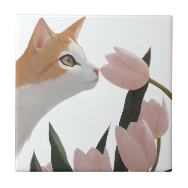 Carreau Chat Orange Doux Thème de Printemps (Devant)