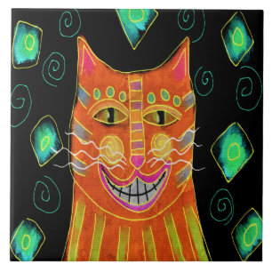 Carreau Chat orange souriant peinture Abstraite
